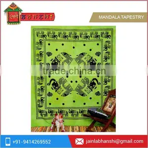 New Arrival - Green Indian Elephant Tapestry Mandala Wall Hanging Throw Coverlet thumbnail-1