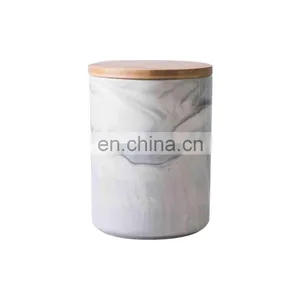 Luxury Marble Empty Ceramic Sugar Salt Coffee Bean Tea Candle Canister Jar With Lid thumbnail-1