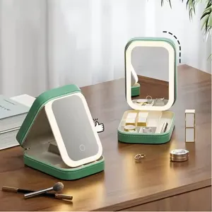 Portable LED Lighted Makeup Mirror With Multi-Functional Rechargeable Cosmetics Storage Case thumbnail-1