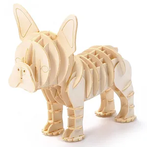 OEM ODM Laser Cut Cardboard Puzzle Cute Diy Building French Bulldog Animal Puzzle Model Educational Learning Toy thumbnail-1