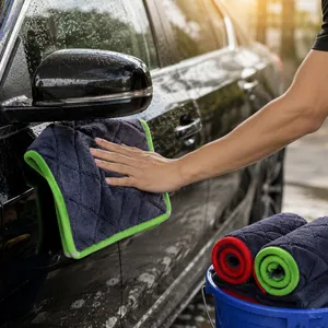 Double Layer Twisted Loop Microfiber Drying Towel With Soft Silk Edge for Car Detailing thumbnail-1