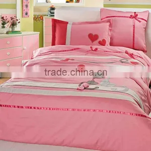 Embroider Cat Bedding Cotton Child Duvet Cover Bed Set 205TC In Pink Color thumbnail-1