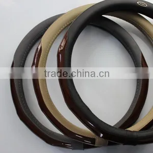 Leather and Wood Car Steering Wheel Cover thumbnail-1