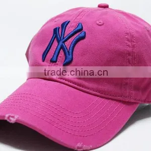 Custom Embroidery NY Baseball Hat Washed Cotton 6 Panel Baseball Cap Distressed Hat thumbnail-3