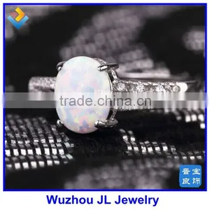 JL Jewelry Oval White Fire Opal Stone Ring Lab Created Synthetic Opal Ring thumbnail-3