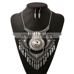 Turkish Jewelry Set Ethnic Antique Silver Choker Necklace With Tassel Leaf Pendant thumbnail-2