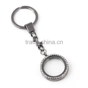 Charming Elegant Silver Plated Lanyard Floating Charm Locket Stylish Round Alloy Blank Photo Keychain thumbnail-5