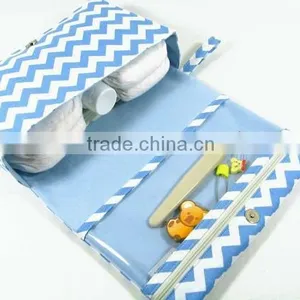 China Factory Personalized 3 in 1 Blue and White Chevron Baby Diaper Bag thumbnail-3