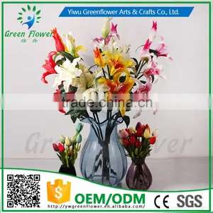 2016 Wholesale 3 Heads Latex Artificial PU Flowers Lily Real Touch Bouquet Wedding Bridal Decor Display Flower thumbnail-6