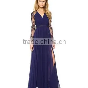Women's Lovely Blue V-Neck Solid Chiffon thumbnail-3