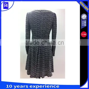 100% Viscose Printed Dress Women Long Sleeve Lace Decoration Knee Length Casual Wear thumbnail-2