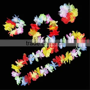 Hawaiian Leis Set Flower Garland Necklace + Headband + Bracelet Wristband Hula Party Lady Men Dance Fancy Dress Garland thumbnail-6