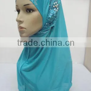 H299 Latest One Piece Instant Hijab With Lace and Rhinestones,muslim Scarf thumbnail-4