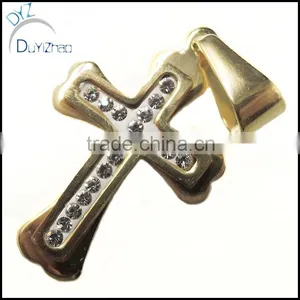 Men Gold Plated Stainless Steel Mini Crystal Cross Pendant thumbnail-1