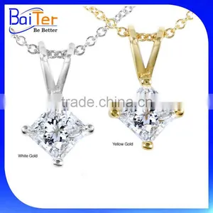 Custom Princess Cut 925 Sterling Silver CZ Created Diamond Solitaire Pendant Necklace Pendant thumbnail-1