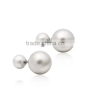 925 Sterling Silver Excellent Quality Double Ball Pearl Earrings thumbnail-1