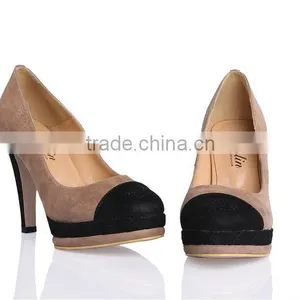 Sheepskin Fashion Apricot and Black High Heel Shoes With Safety thumbnail-1