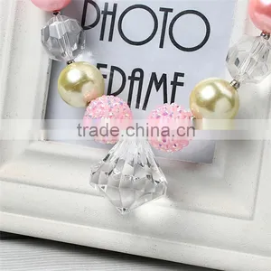 Newest Infant Girl Kids Necklace Bubble Gum Chunky Baby Necklace Wholesale Cheap Baby Girls Chunky Necklace With Pink Hairband thumbnail-6
