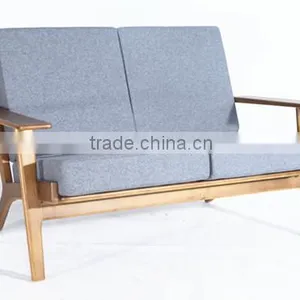 Solid Varnished Wooden Chair Hans Wegner 2 Seat Plank Sofa thumbnail-1