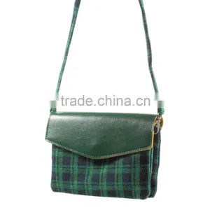 Check Pattern Lint and Leather Hybrid Bag for Smart Phones With Strap Size: 19 x 12cm(L x W) thumbnail-4