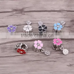 Jewelry Antique Silver Bead Charm European Flower Enamel Bead Mix Color Crystal Fit Bracelet thumbnail-2