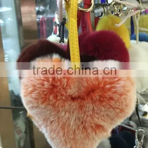 Heart Shape Fur Keychain/Real High Quality Fur Keychain For BAG/KEY thumbnail-1