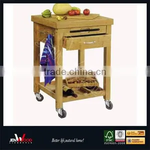 Natural Finish E1 MDF With Drawer Rolling Food Service Trolley thumbnail-1