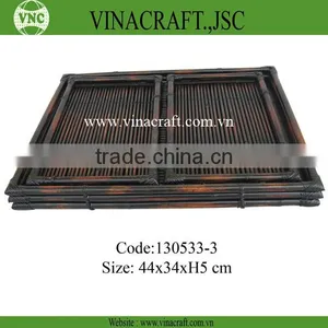 Antique Bamboo Tray With Two Sub thumbnail-1