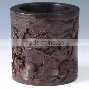 Chinese Unique Wooden Carving Pencil Vase Brush Pot Handicraft thumbnail-3