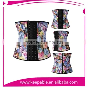2015 New Fashionable Floral Printed Corset Flower Printed Waist Trainer With 100% Latex thumbnail-1