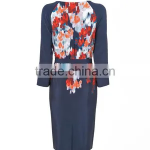 Ladies' Silk Flower Print Half Sleeves Slim With Belt Good Quality and Dress Manufacturer Dress Names thumbnail-3