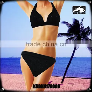 Triangle Cups Black Bikinis With Shinning Diamond Low Minimum Sexy Swimsuits thumbnail-1