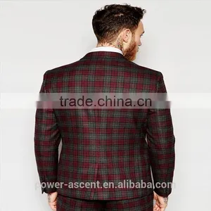 2016 Men's Red Tartan Check Slim Fit Suit Jacket thumbnail-2