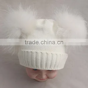 Myfur Top Quality Baby Hats for Kids With Raccoon Fur Balls Knitted Baby Kids Hats thumbnail-2