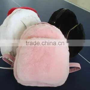 Myfur Baby Pink Girls Real Rabbit Fur Trim Leather Backpack Bag Wholesale thumbnail-6