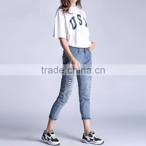 New Arrival Plus Size Ripped Denim Jeans for Womens thumbnail-4