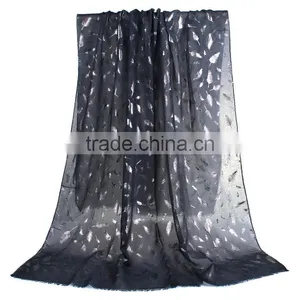 Cotton Polyester Blend Scarves & Wraps Rectangle Silver Black Feather Fashion Scarf 2017 thumbnail-1