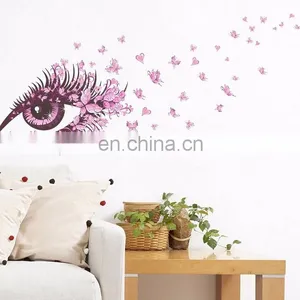 Pink Eye With Pink Butterfly and Heart PVC Wall Sticker Home Decoration Mural Roon Decal thumbnail-2