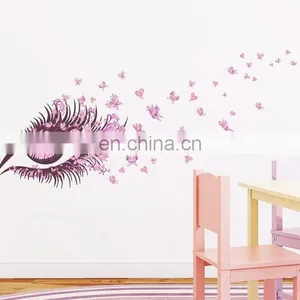 Pink Eye With Pink Butterfly and Heart PVC Wall Sticker Home Decoration Mural Roon Decal thumbnail-3