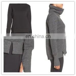 Wholesale Ladies Soft Cotton-Infused Pullover Long Sleeves With Thumbholes Cuffs High Funnel Neck Sweatshirt for Women thumbnail-1