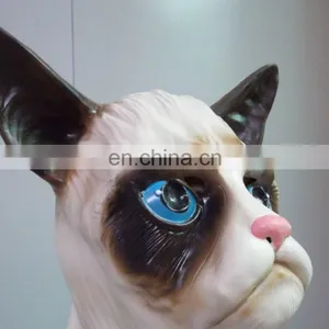 Novelty Fancy Dress Costume Latex Grumpy Cat Head Mask thumbnail-2