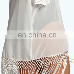 WOVEN FRINGED KIMONO Latest Beach Kimono Soft Polyester Fabric Embroidered Kimono thumbnail-4