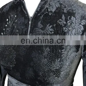 Designer Velvet Burkha With Black Diamond Stone Work / Floral Printed Casual Wear Latest Fancy Burqa (dubai Abaya 2017) thumbnail-3