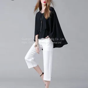 O-Neck Long Sleeve Loose Plus Size Double Layers Chiffon Top Blouse thumbnail-4