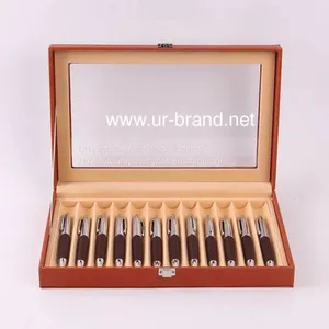 High Quality 12 Slots Leather Pen Box Fountain PenDisplay Box Wholesale,wooden Pen Box With Custom Logo thumbnail-2