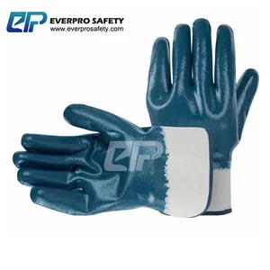 Cotton Jersey Liner Safety Cuff Nitrile Rubber Coated Heavy Duty Gloves thumbnail-1