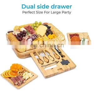 Hot Product Cheese Grazing Board Trays Bamboo Cutting Board Charcuterie Platter With Natural Knife Set Storage Drawers thumbnail-4