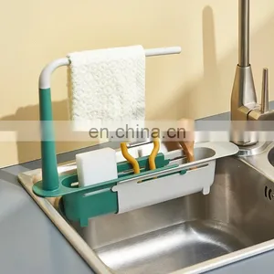 Telescopic Sink Shelf Kitchen Sink Organizer Soap Sponge Holder Towel Drain Rack Storage Basket Kitchen Accessories Gadget thumbnail-1