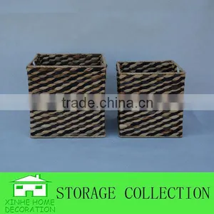 S/2 Square Natural Water Hyacinth Woven Storage Cubes thumbnail-1