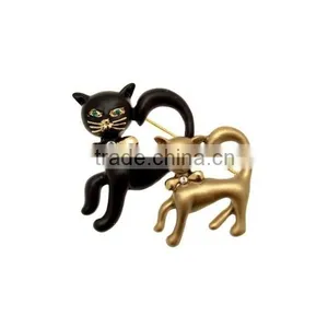 Custom-made Black & Gold Enamel Vintage Double Cat Brooch thumbnail-1
